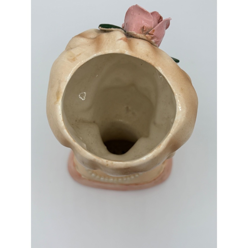 Vintage 1961 Inarco Japan Lady Head Vase E-193/M/B Pink Rose Pearl Necklace 5.5" - Picture 5 of 6
